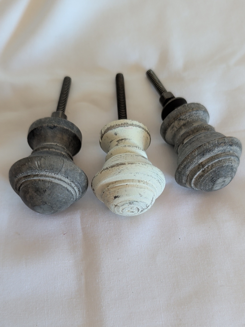 Distressed Round Wood Cabinet Knobs - Gray & White (Set of 3)